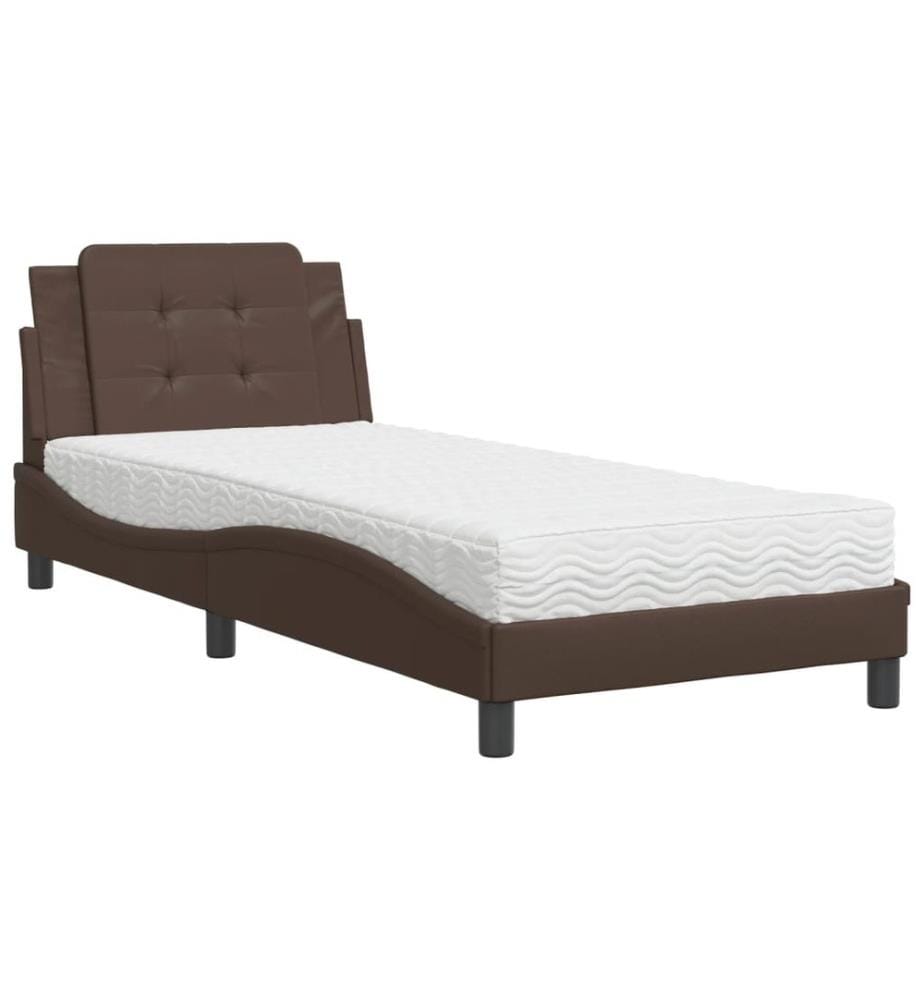 Bett mit Matratze Braun 100x200 cm Kunstleder