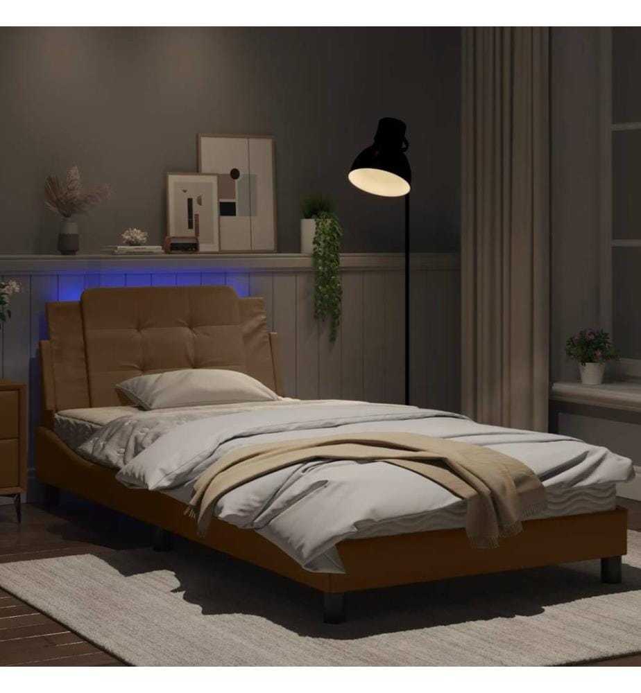 Bettgestell mit LED Cappuccino-Braun 100x200 cm Kunstleder