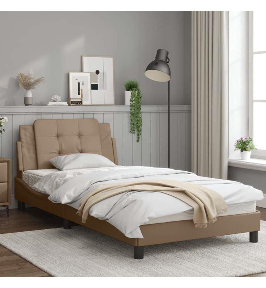 Bettgestell mit LED Cappuccino-Braun 100x200 cm Kunstleder