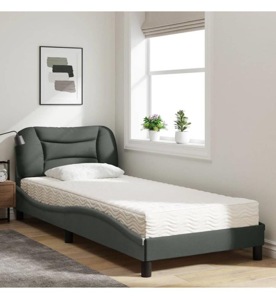 Bett mit Matratze Dunkelgrau 90x190 cm Stoff
