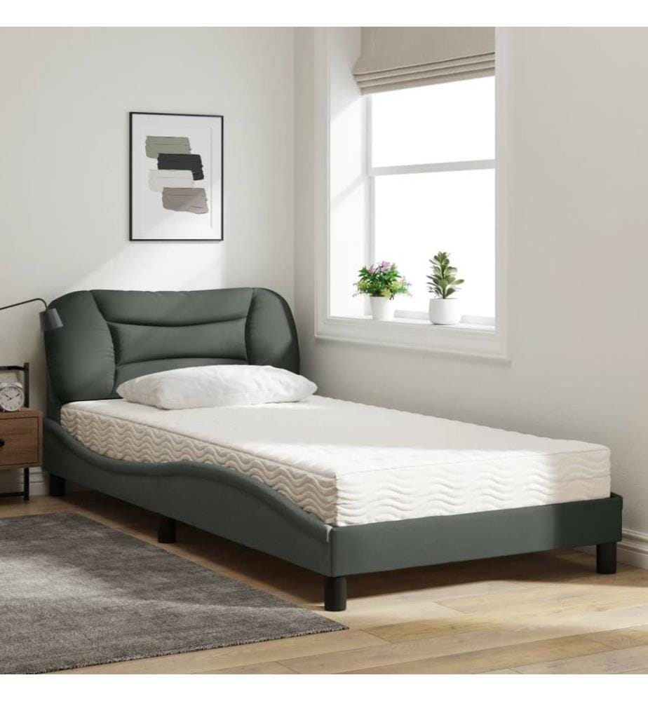 Bett mit Matratze Dunkelgrau 100x200 cm Stoff