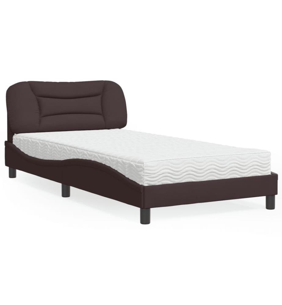 Bett mit Matratze Dunkelbraun 100x200 cm Stoff