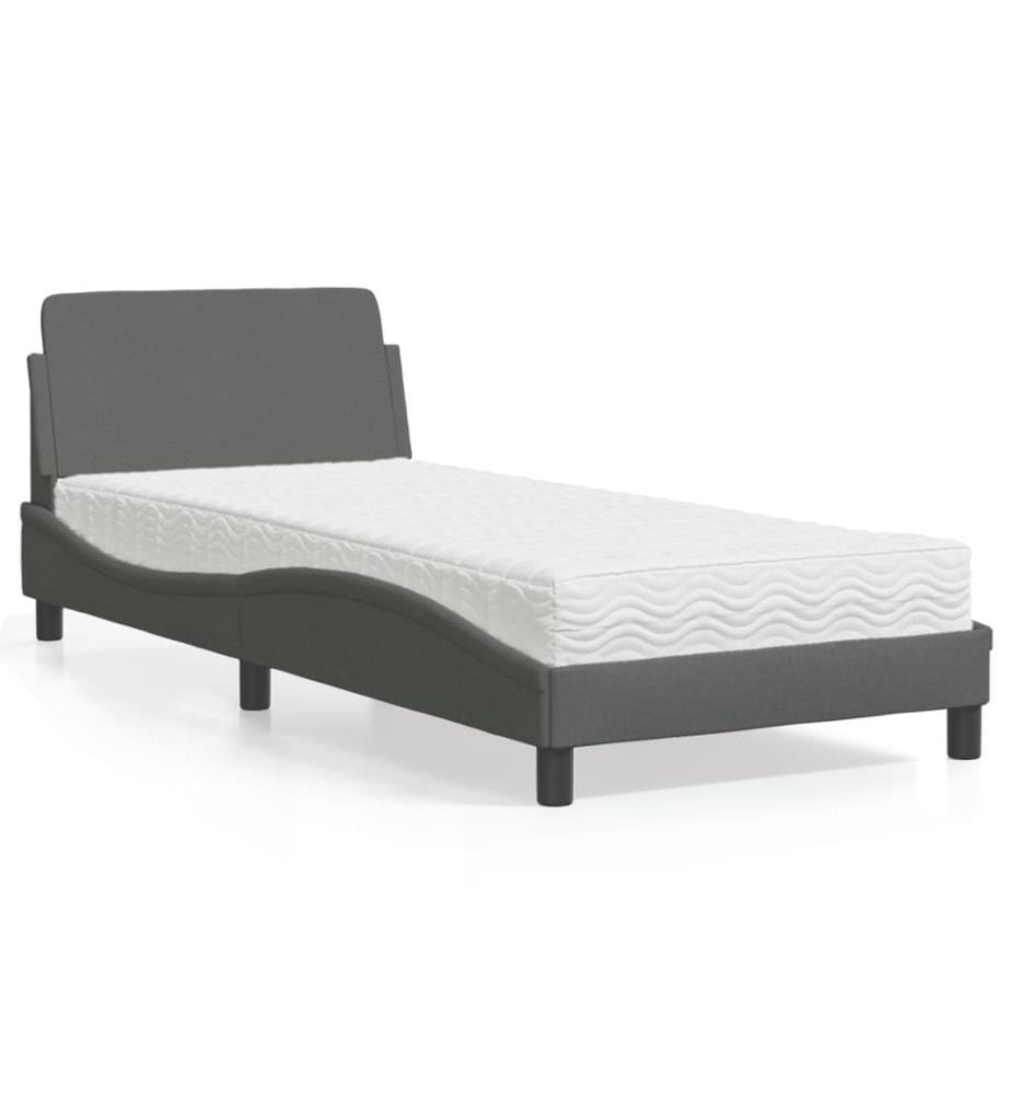 Bett mit Matratze Dunkelgrau 90x190 cm Stoff