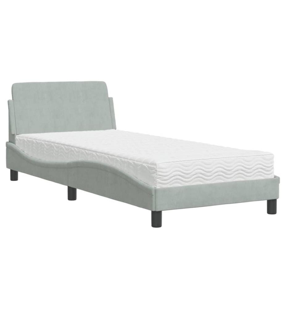 Bett mit Matratze Hellgrau 90x190 cm Samt