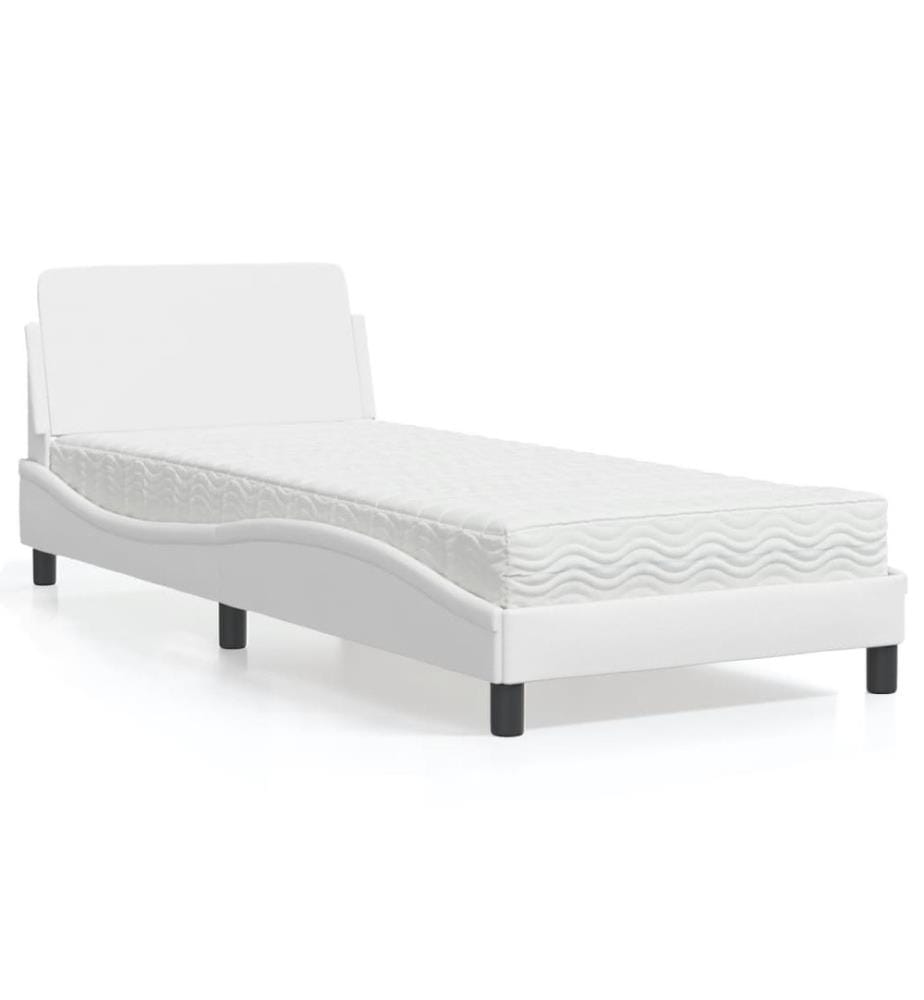 Bett mit Matratze Weiss 90x190 cm Kunstleder