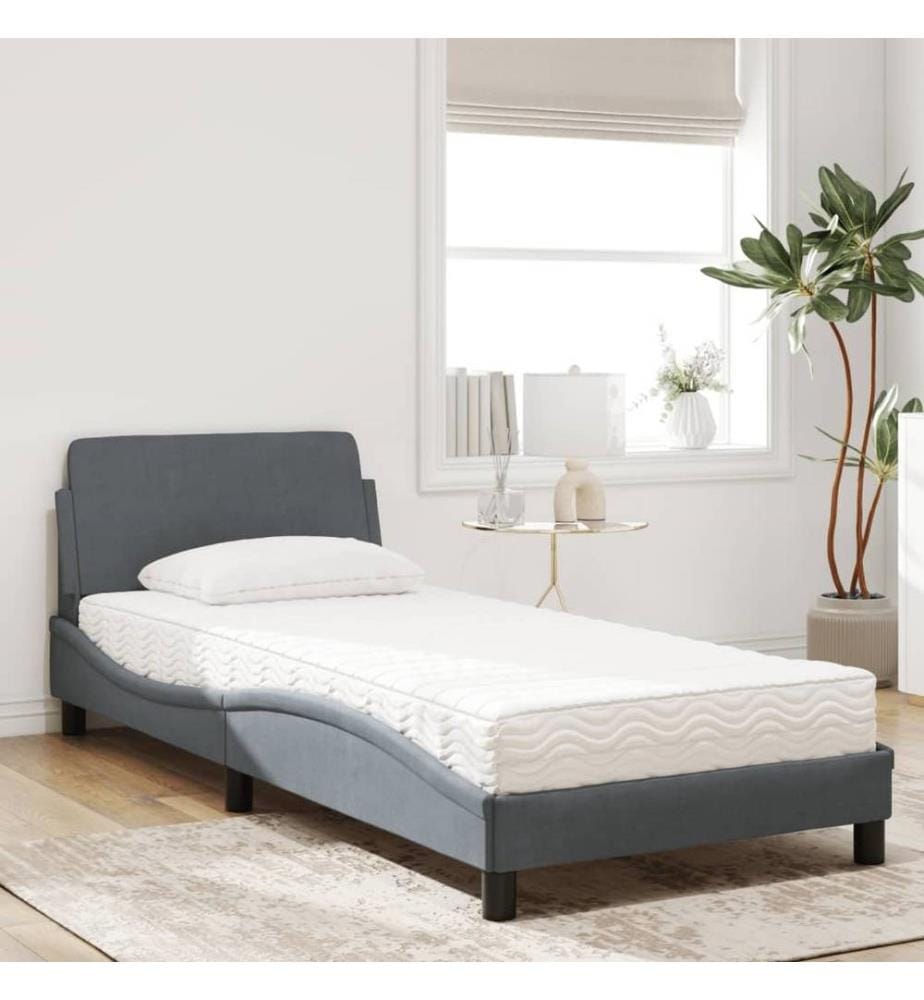 Bett mit Matratze Dunkelgrau 90x200 cm Samt