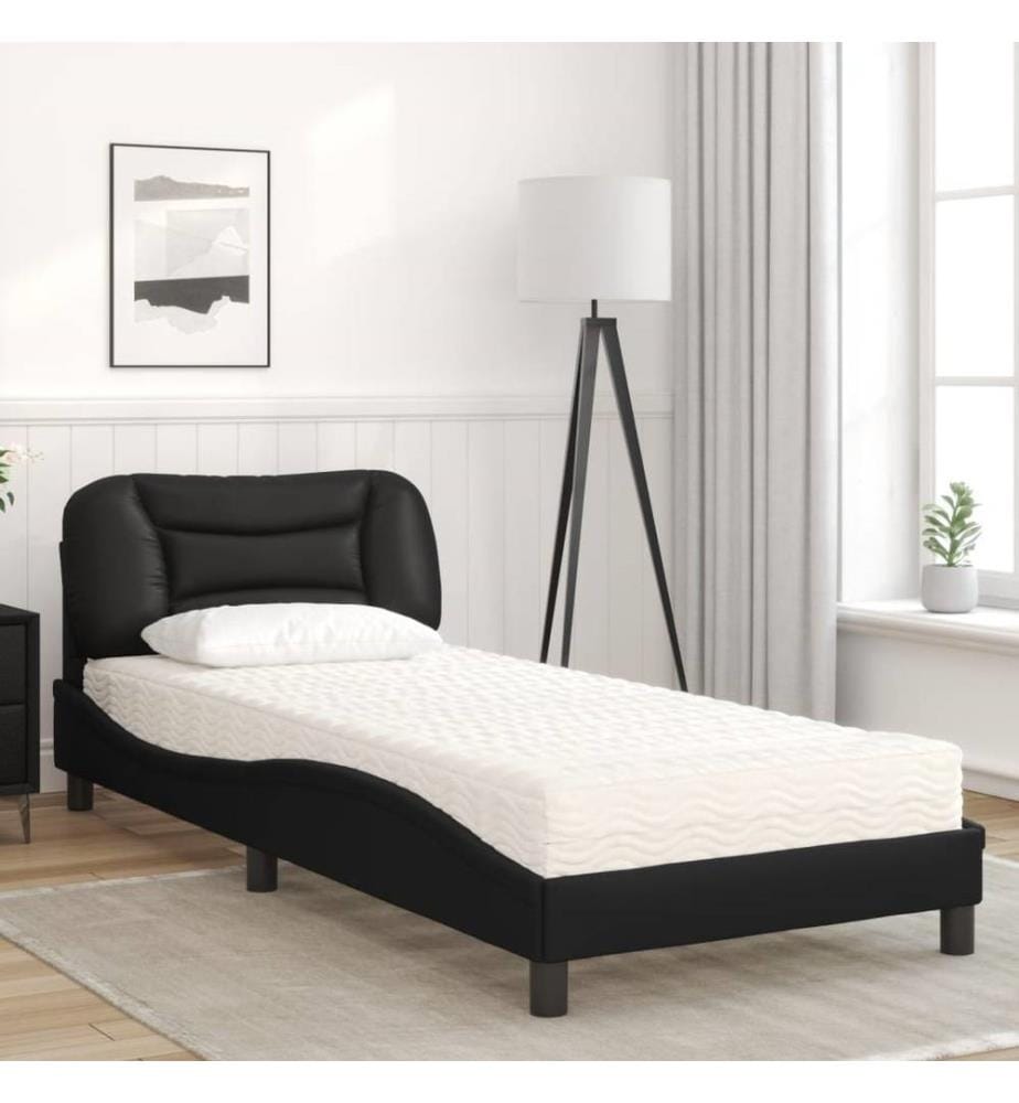 Bett mit Matratze Schwarz 90x190 cm Kunstleder