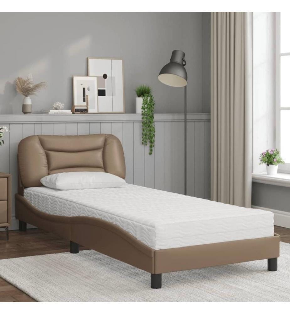 Bett mit Matratze Cappuccino-Braun 90x200 cm Kunstleder