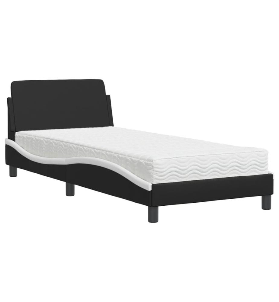 Bett mit Matratze Schwarz und Weiss 80x200 cm Kunstleder