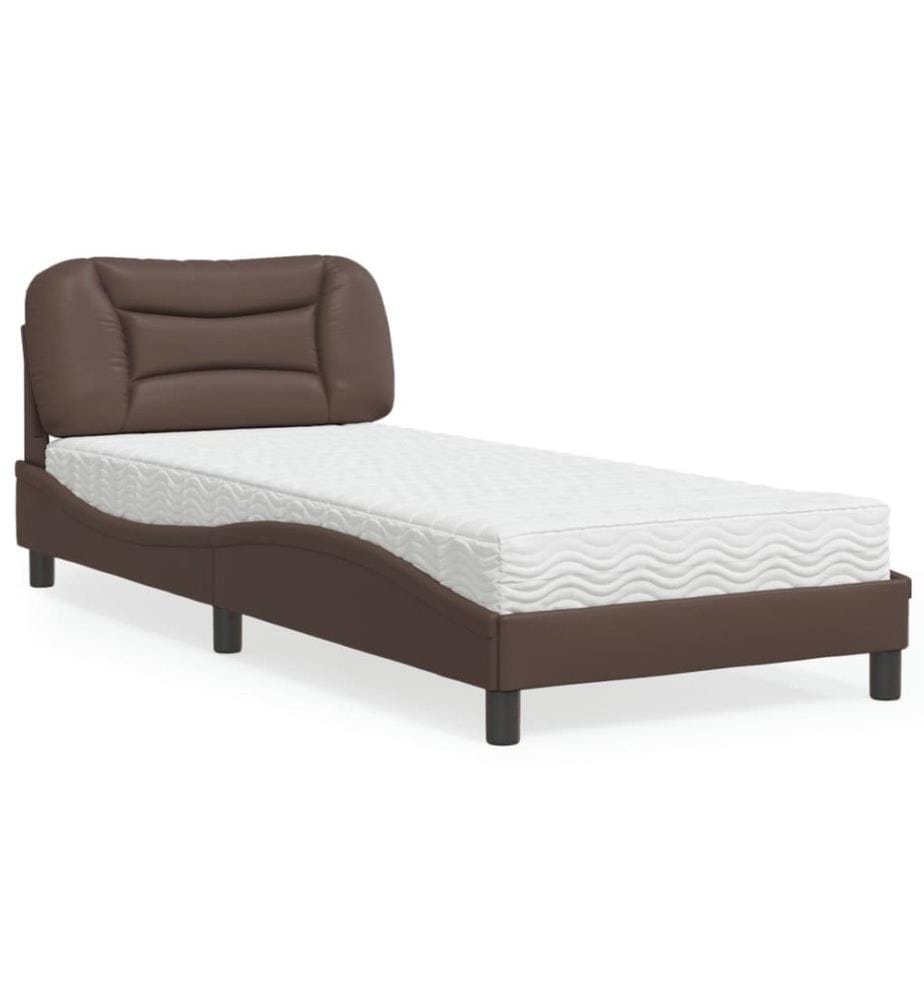 Bett mit Matratze Braun 90x200 cm Kunstleder