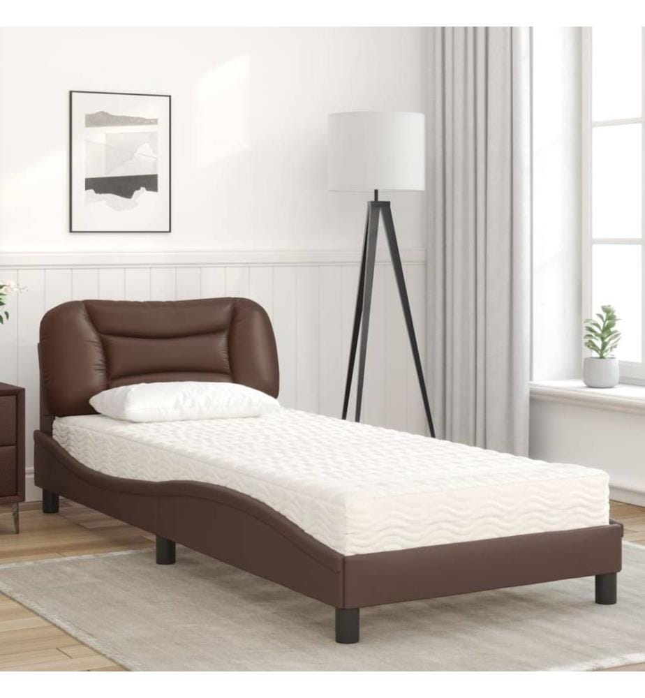 Bett mit Matratze Braun 90x200 cm Kunstleder