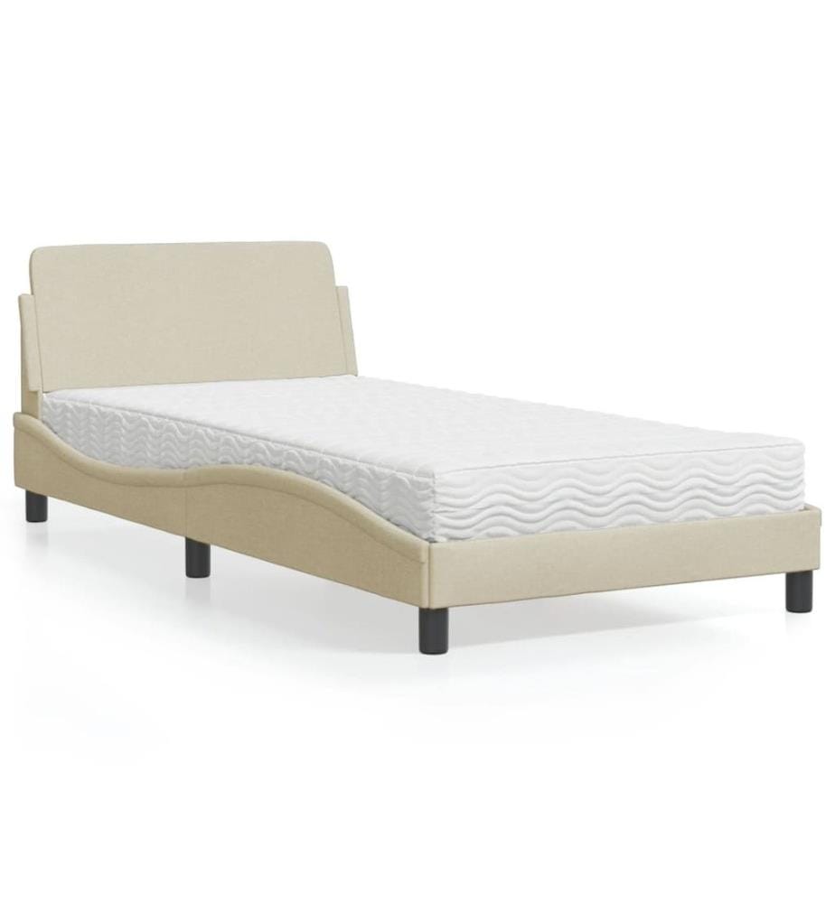 Bett mit Matratze Creme 100x200 cm Stoff