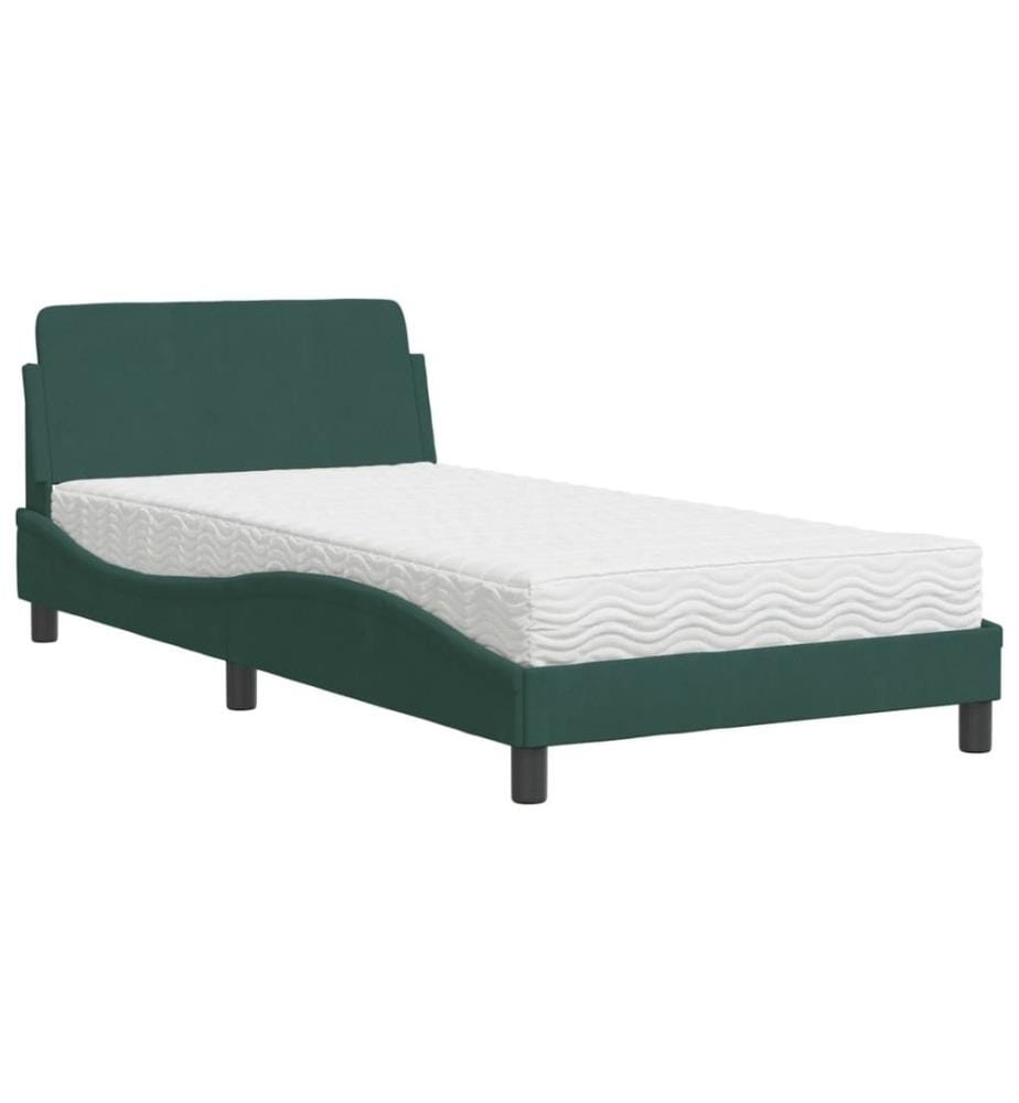 Bett mit Matratze Dunkelgrün 100x200 cm Samt