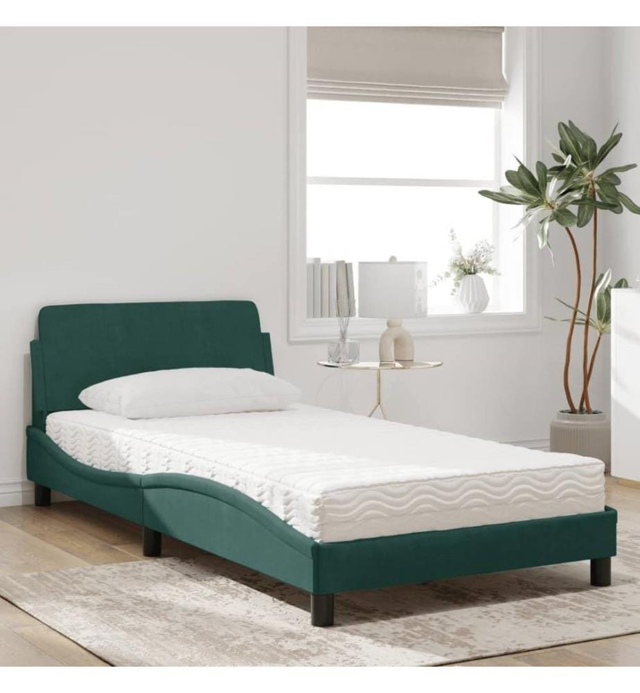 Bett mit Matratze Dunkelgrün 100x200 cm Samt
