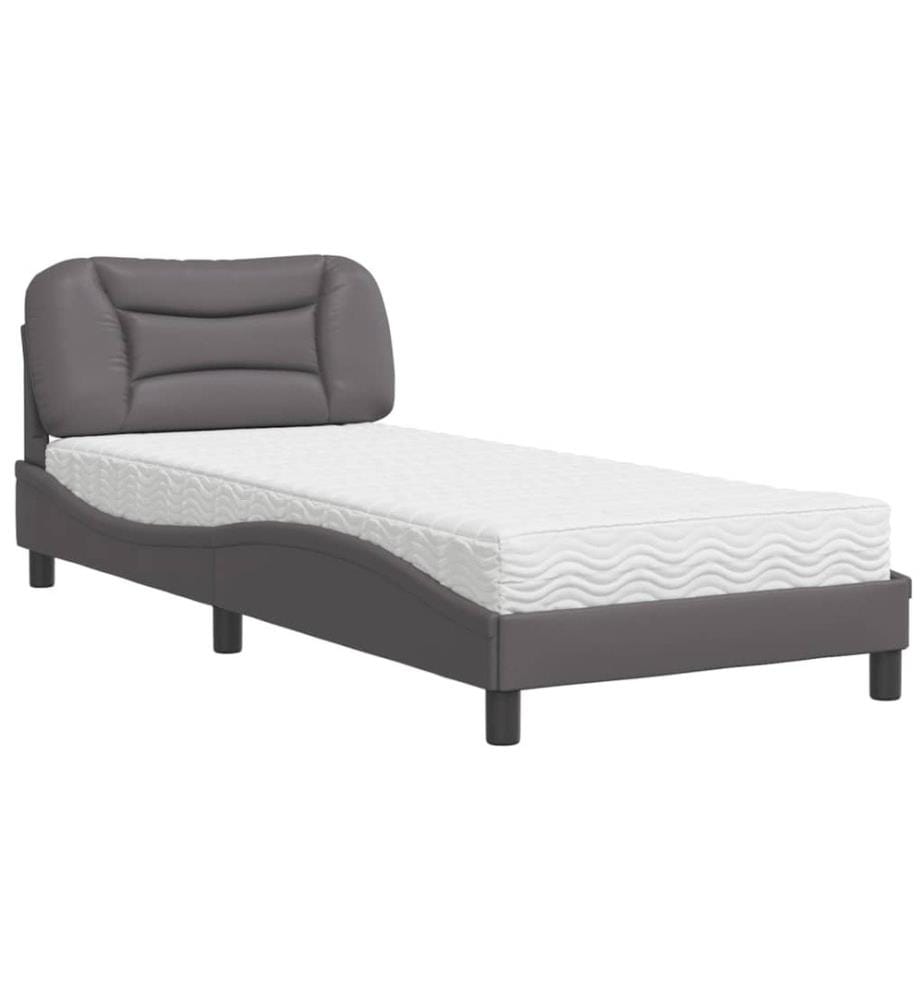 Bett mit Matratze Grau 90x190 cm Kunstleder
