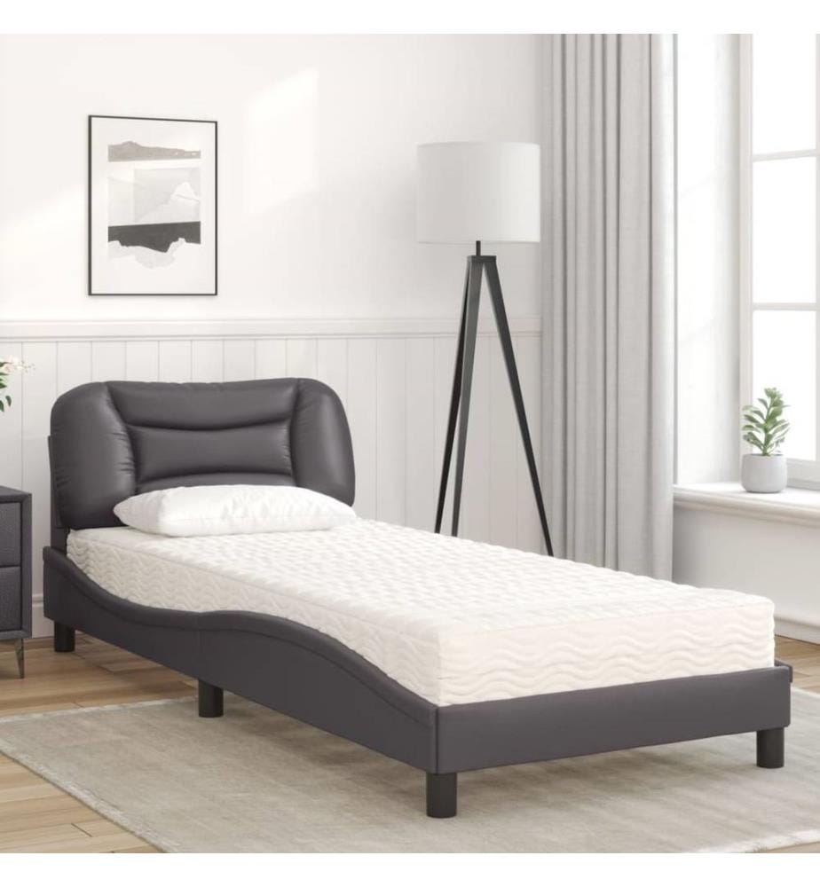 Bett mit Matratze Grau 90x190 cm Kunstleder