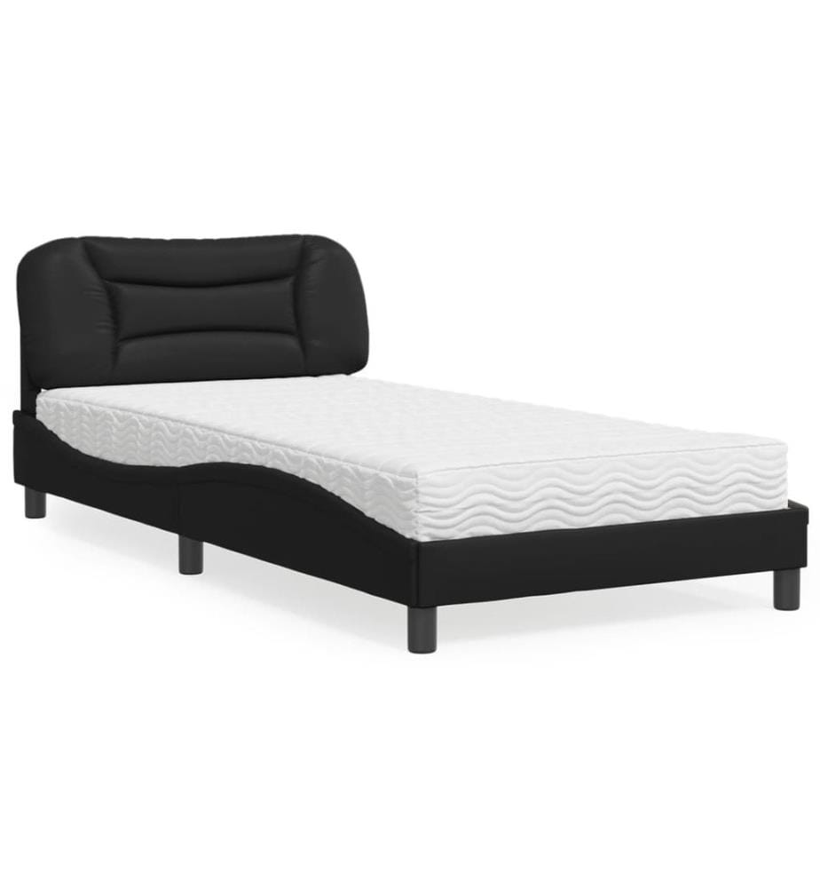 Bett mit Matratze Schwarz 100x200 cm Kunstleder