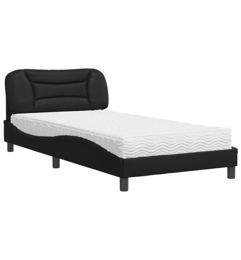 Bett mit Matratze Schwarz 100x200 cm Kunstleder