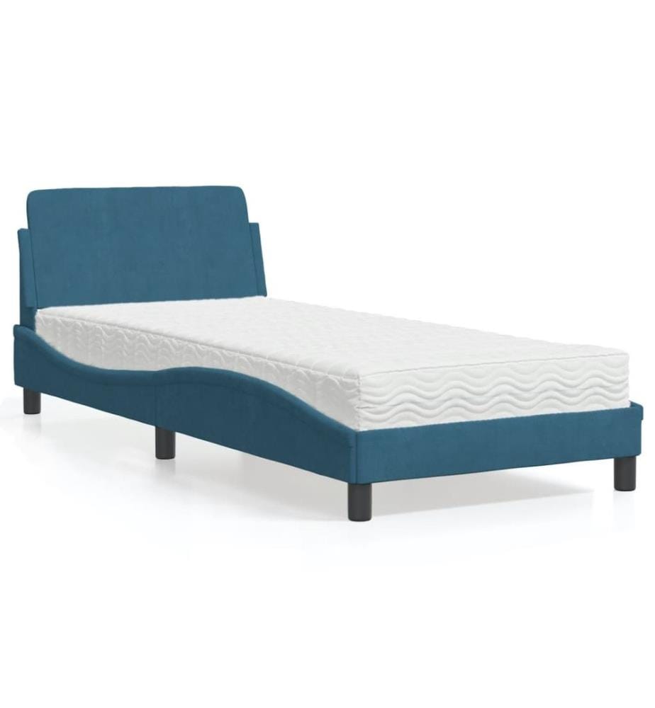Bett mit Matratze Blau 90x190 cm Samt