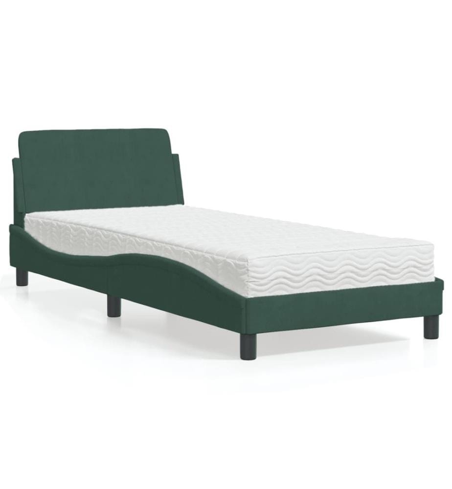 Bett mit Matratze Dunkelgrün 90x200 cm Samt