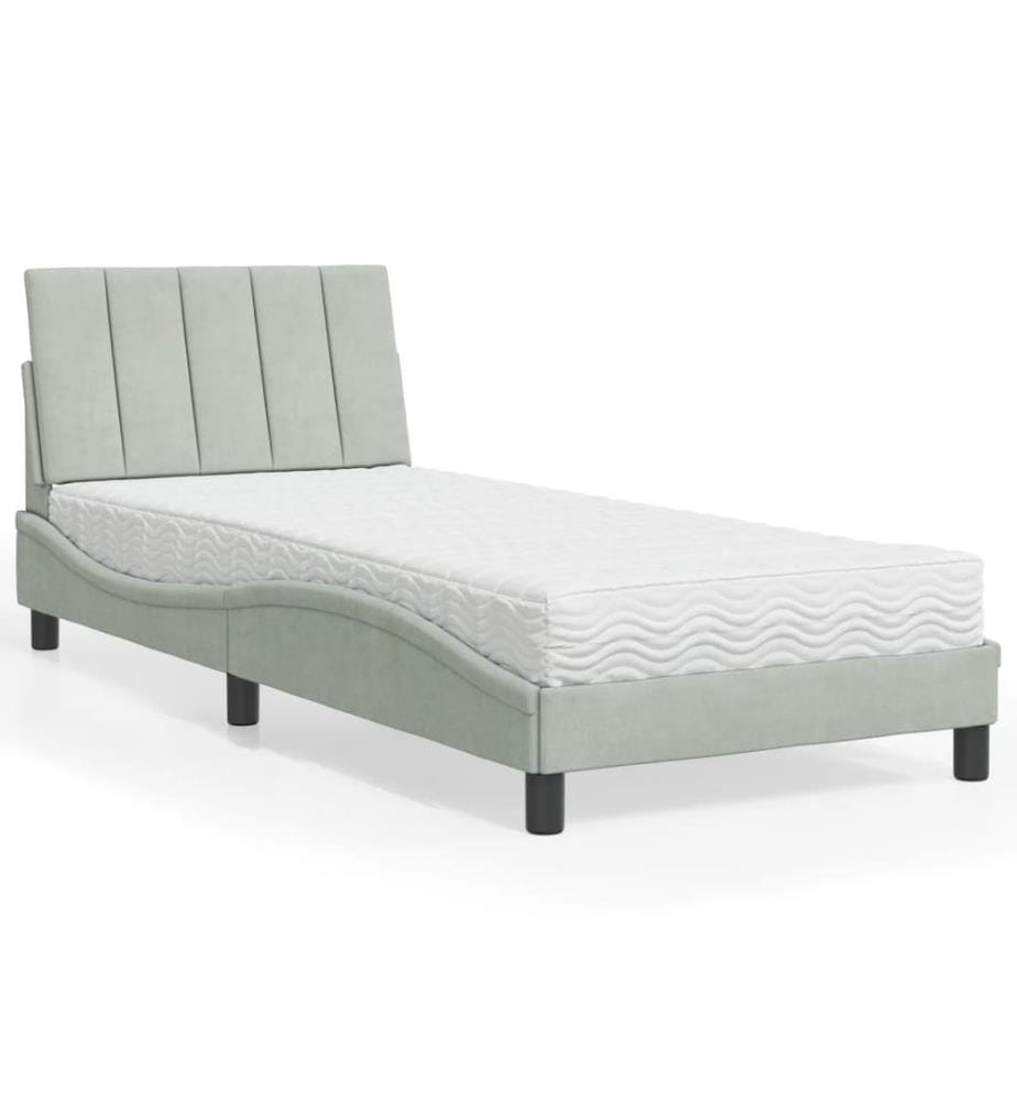Bett mit Matratze Hellgrau 90x190 cm Samt