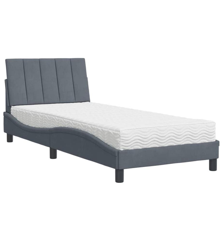 Bett mit Matratze Dunkelgrau 90x200 cm Samt