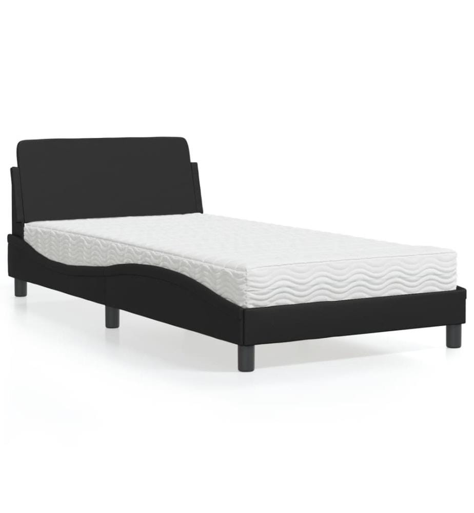 Bett mit Matratze Schwarz 100x200 cm Kunstleder