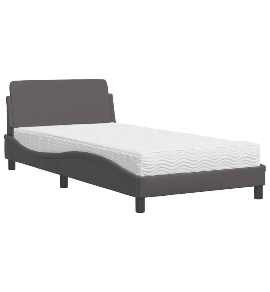 Bett mit Matratze Grau 100x200 cm Kunstleder
