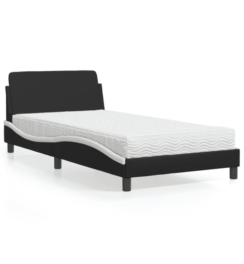 Bett mit Matratze Schwarz und Weiss 100x200 cm Kunstleder