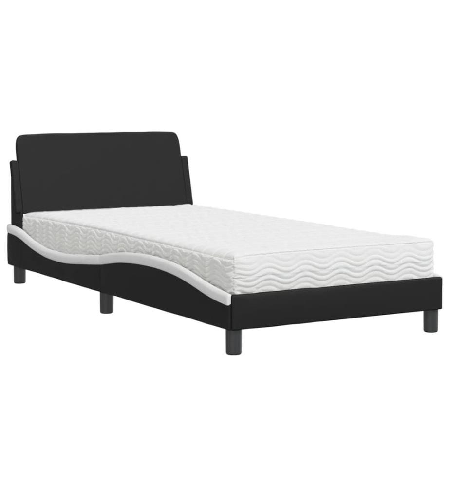 Bett mit Matratze Schwarz und Weiss 100x200 cm Kunstleder
