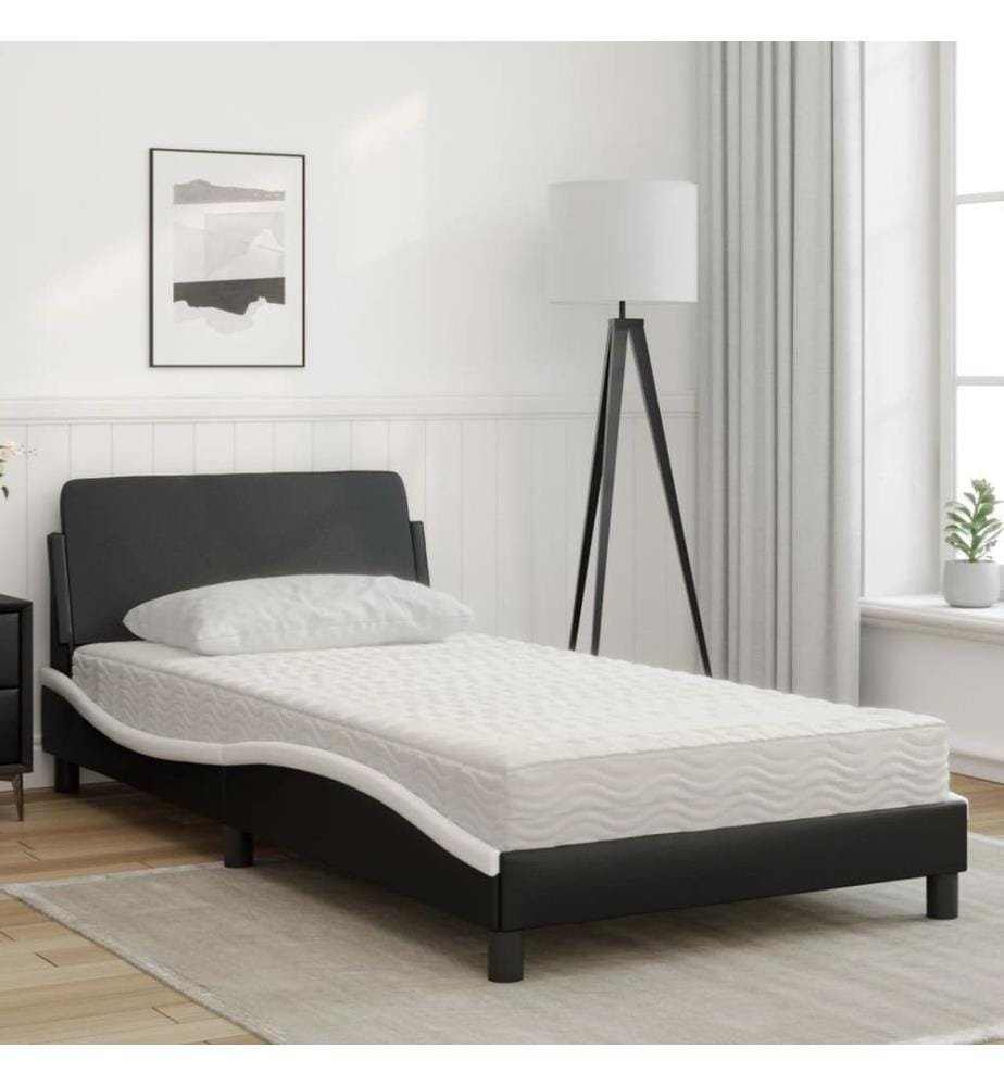 Bett mit Matratze Schwarz und Weiss 100x200 cm Kunstleder
