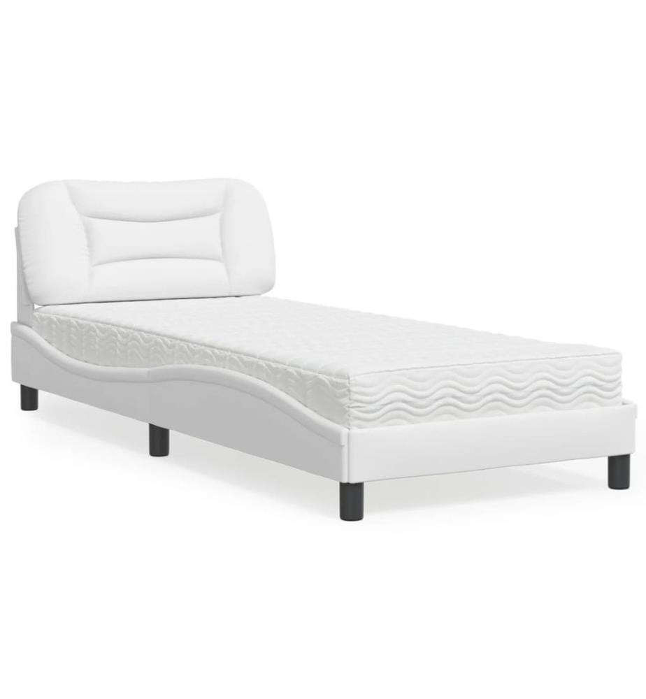 Bett mit Matratze Weiss 90x200 cm Kunstleder