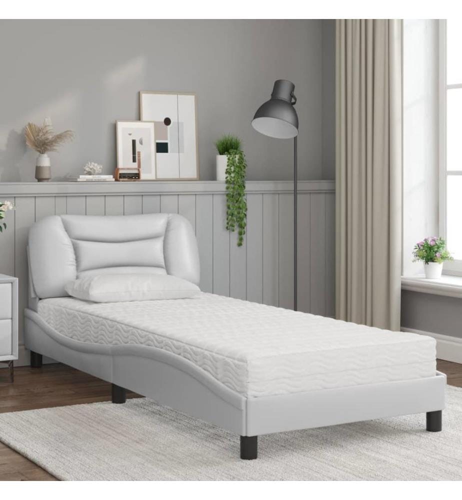 Bett mit Matratze Weiss 90x200 cm Kunstleder