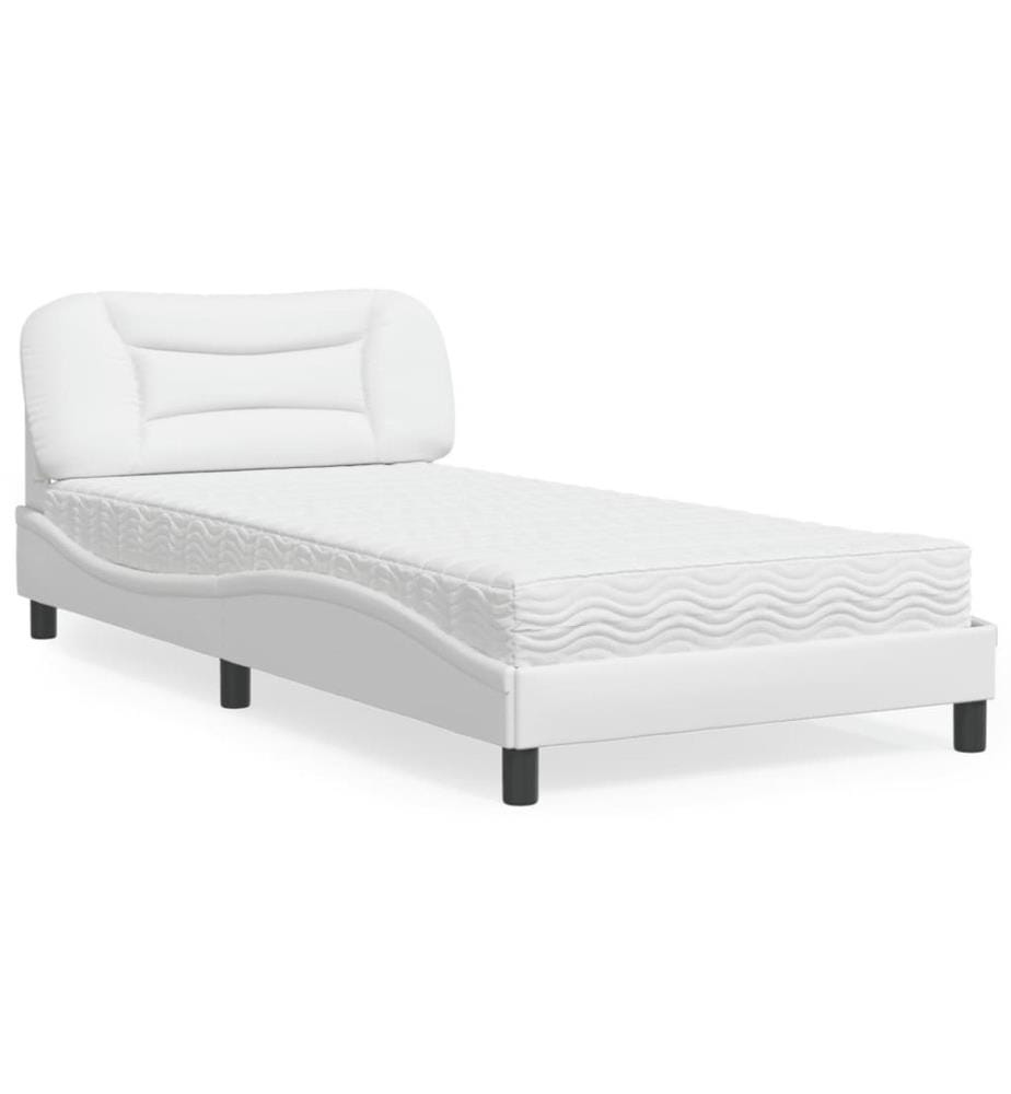 Bett mit Matratze Weiss 100x200 cm Kunstleder