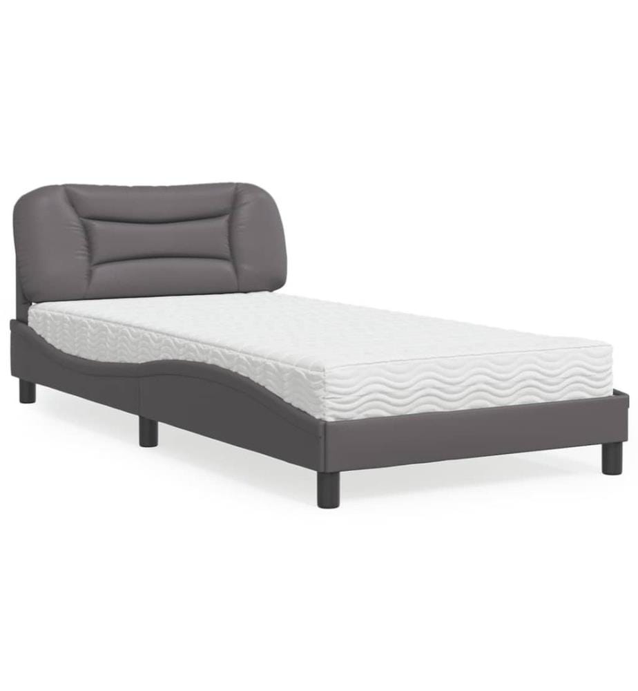 Bett mit Matratze Grau 100x200 cm Kunstleder