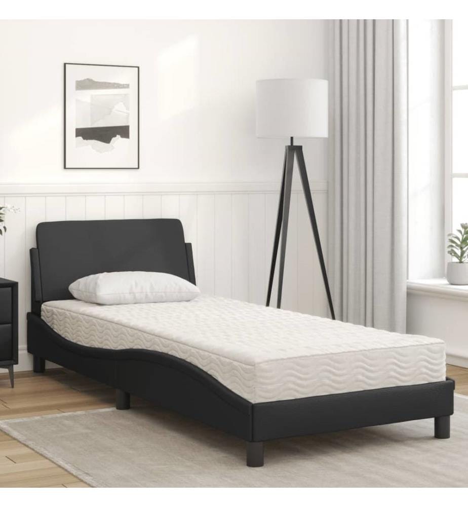 Bett mit Matratze Schwarz 80x200 cm Kunstleder