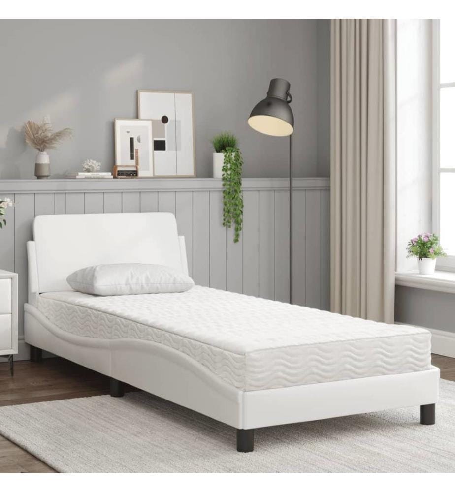 Bett mit Matratze Weiss 90x200 cm Kunstleder