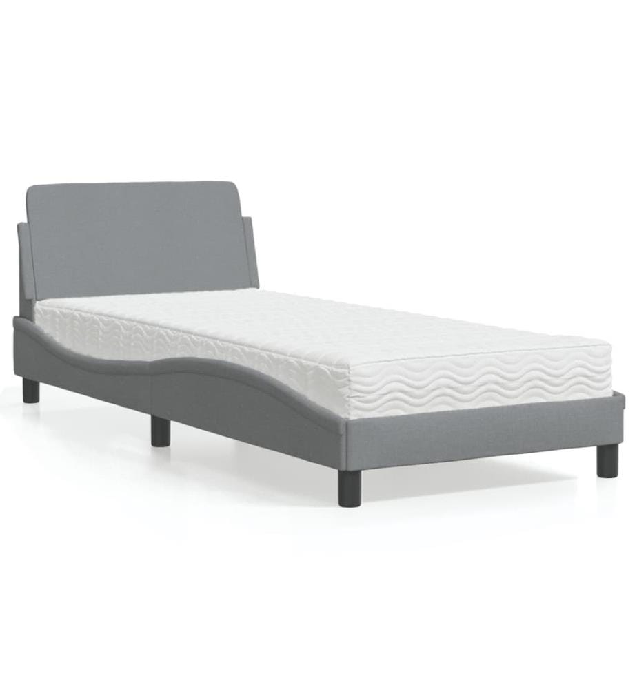 Bett mit Matratze Hellgrau 90x190 cm Stoff