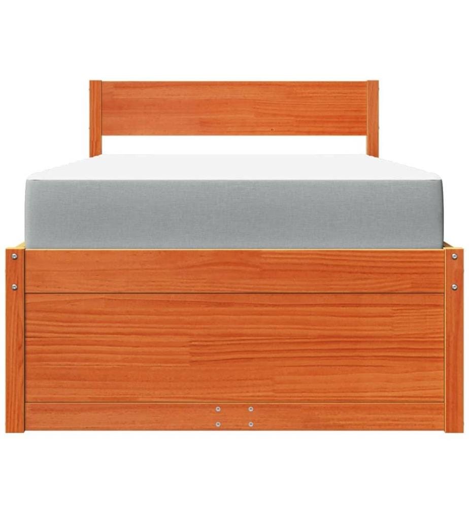 Bett mit Schubladen und Matratze Wachsbraun 90x200 Massivholz