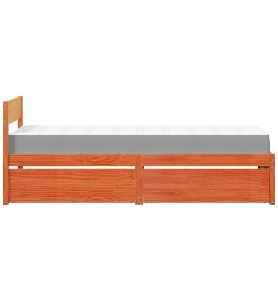 Bett mit Schubladen und Matratze Wachsbraun 90x200 Massivholz