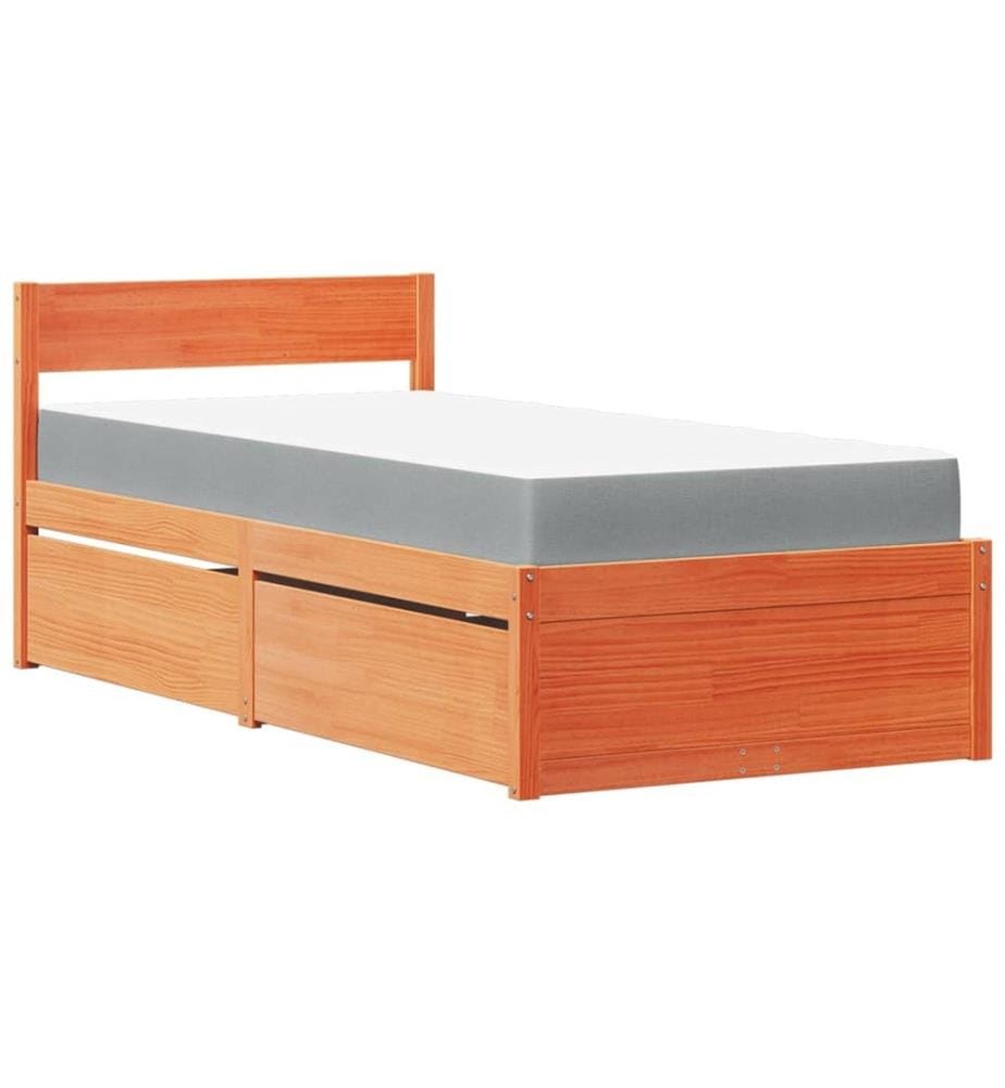 Bett mit Schubladen und Matratze Wachsbraun 90x190 Massivholz