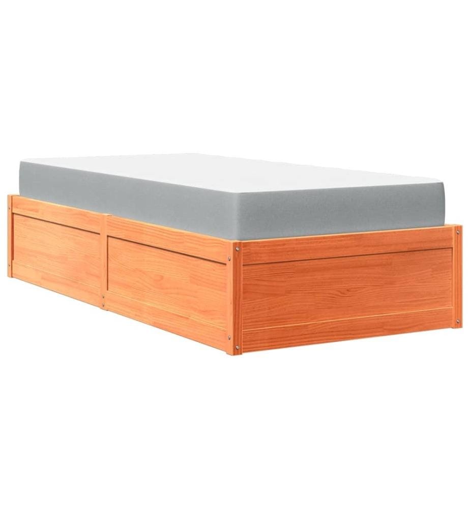 Bett mit Matratze Wachsbraun 90x190 cm Massivholz Kiefer