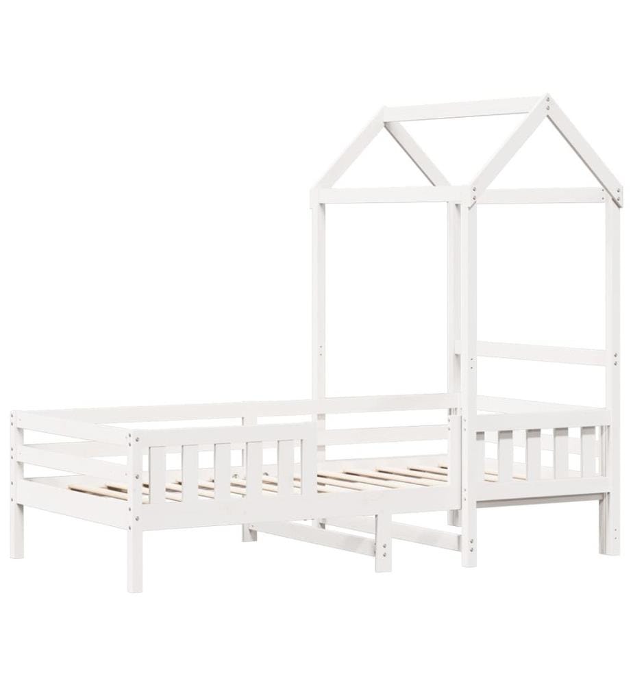 Massivholzbett mit Dach Weiss 75x190 cm Kiefer