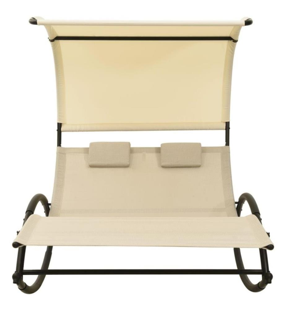 Chaise longue double avec auvent Textilène Crème… DeinDeal