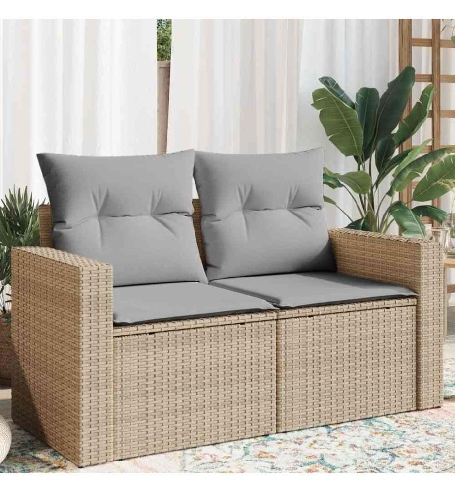 VidaXL Gartensofa 2-Sitzer Poly Rattan | Mit Stauraum & Kissen | Terrassenmösel Beige