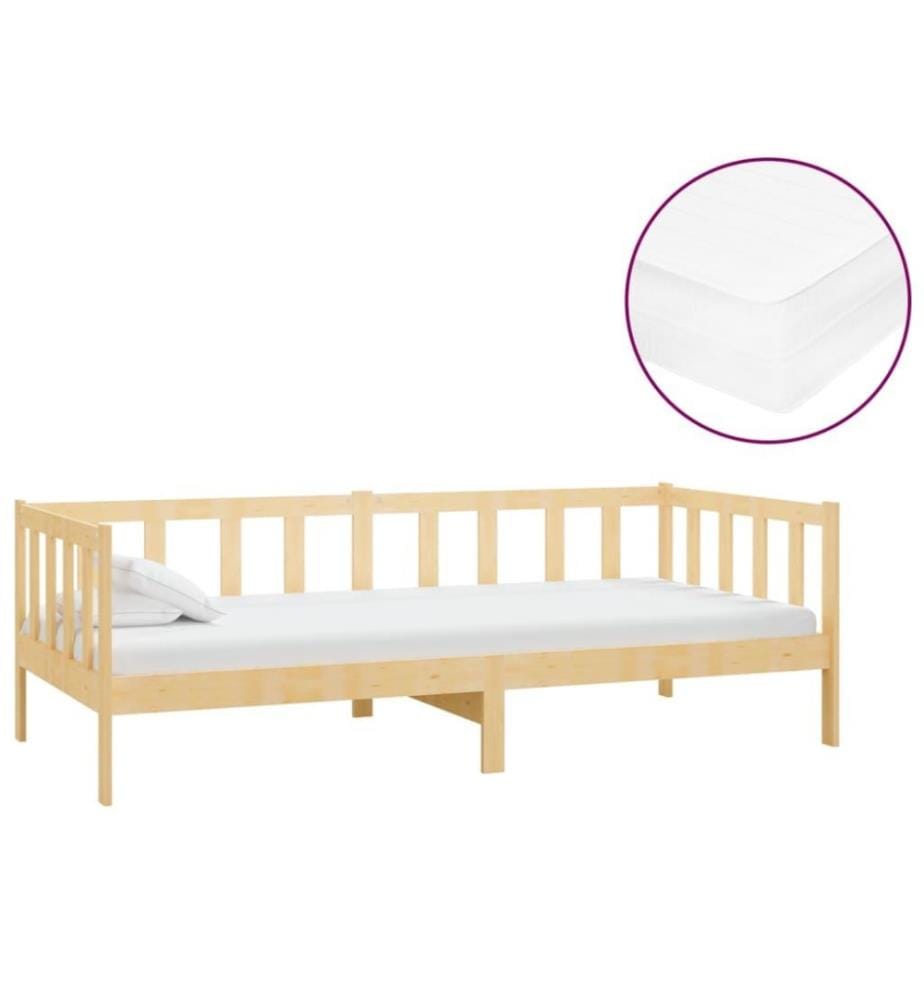 Lit de repos avec matelas 90x200 cm Bois de pin massif