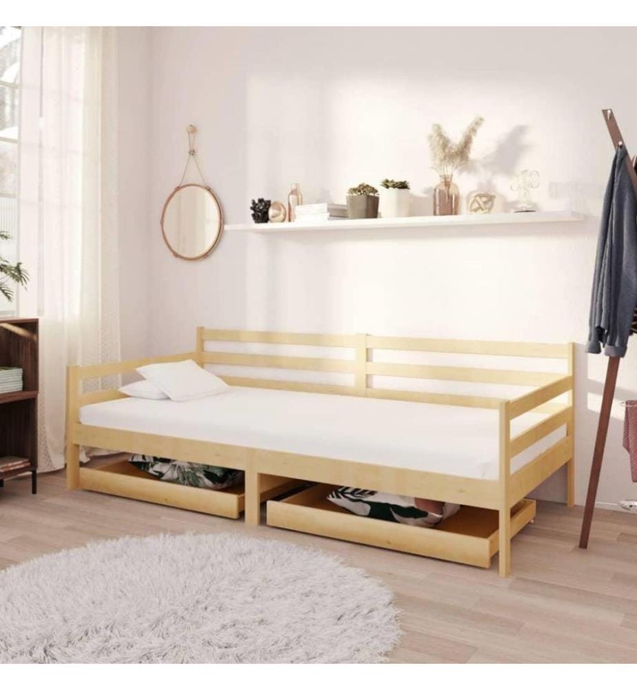 Lit de repos avec tiroirs 90x200 cm Bois de pin massif