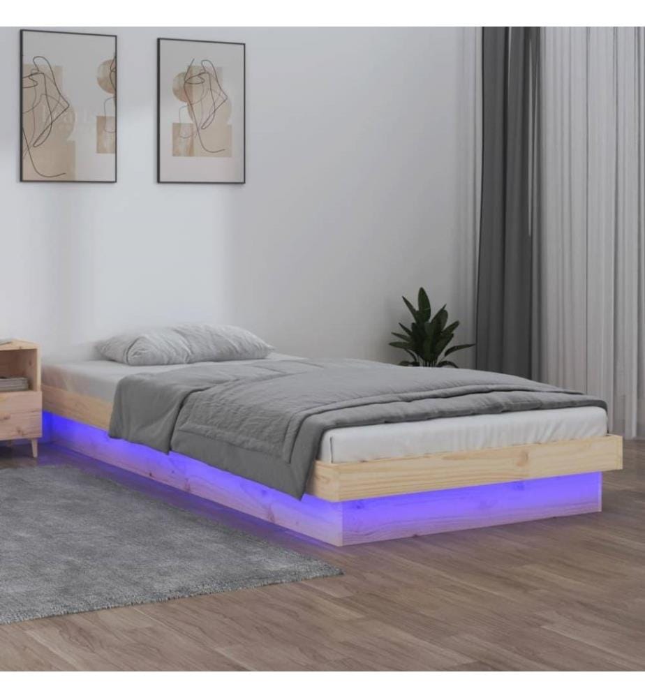 Cadre de lit à LED 75x190 cm Petit simple Bois massif
