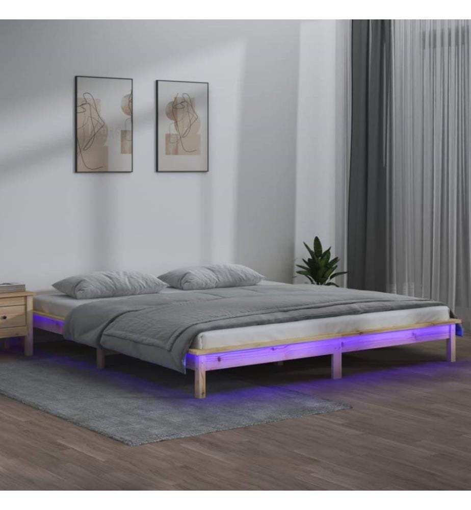 Cadre de lit à LED 135x190 cm Double Bois massif