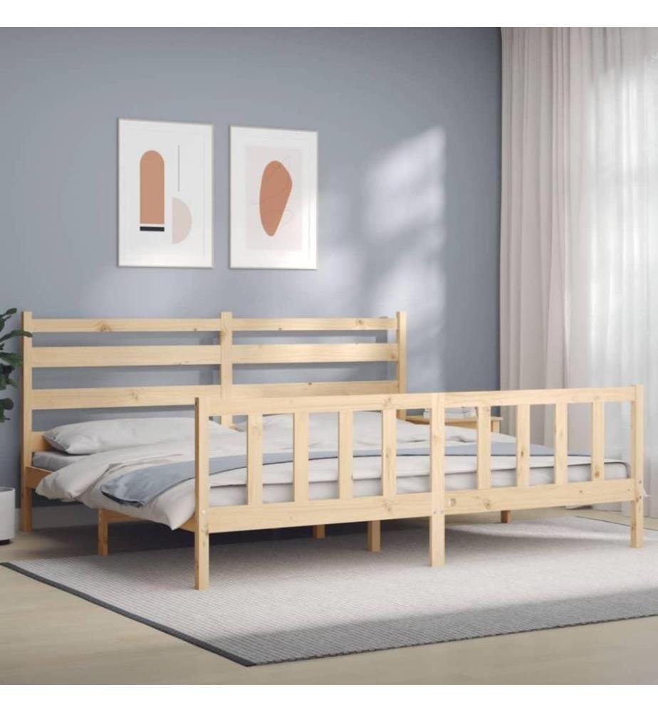 Cadre de lit avec tête de lit 200x200 cm bois massif